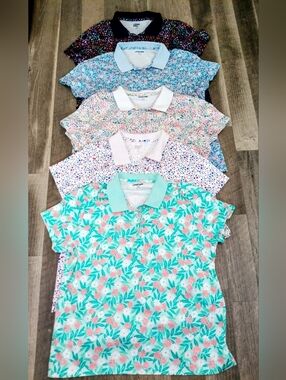 Lands’ End Polo Shirt Bundle,5, Women’s XLP (18) – Floral Prints 100% Cotton